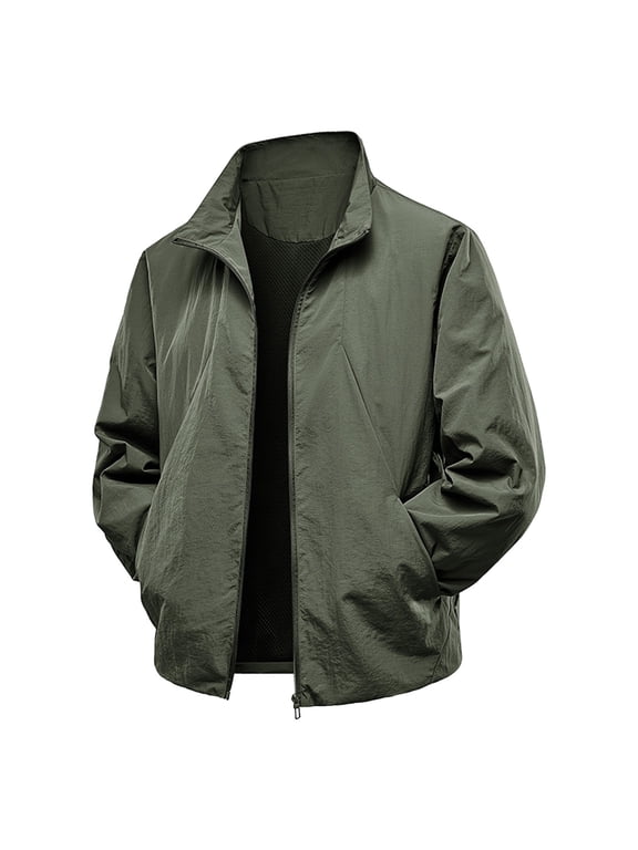 (M-5XL) Big and Tall Men's Lightweight Jackets Light Track Jackets Casual Fall Windbreaker Outdoor Golf Fashion Coat for Men Green M