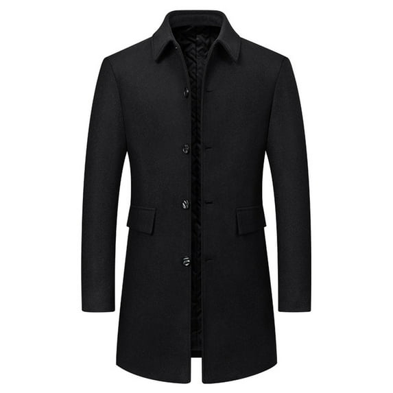 USNSM (M-5XL) Big and Tall Men's Mid Length Business Casual Long Sleeved Lapel Suit Jacket Overcoat Warm Winter Pea Coat Black L