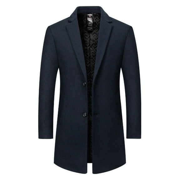 USNSM (M-5XL) Big and Tall Men's Mid Length Business Casual Long Sleeved Lapel Suit Jacket Overcoat Warm Winter Pea Coat Blue XXL