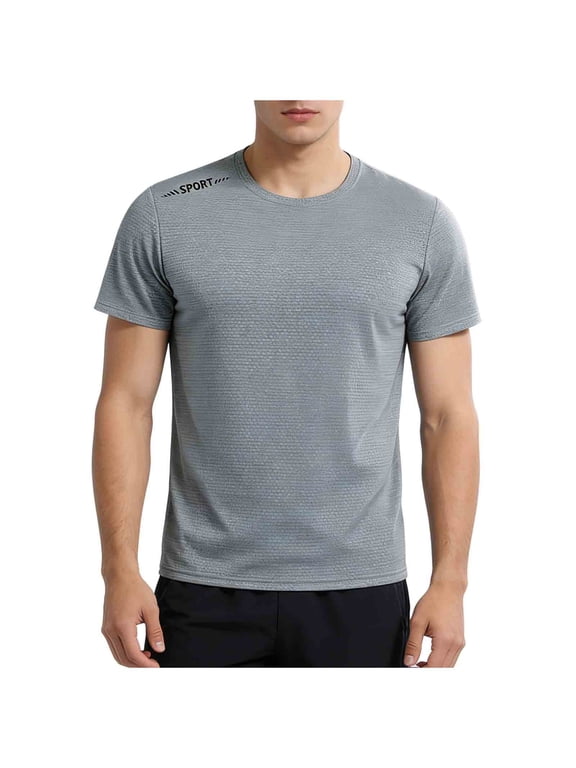 (M-5XL) Big and Tall Men's Quick Dry Athletic T-Shirts Crewneck Short Sleeve Fitness Tees Summer Casual Breathable Comfort Tunic Tops Gray L