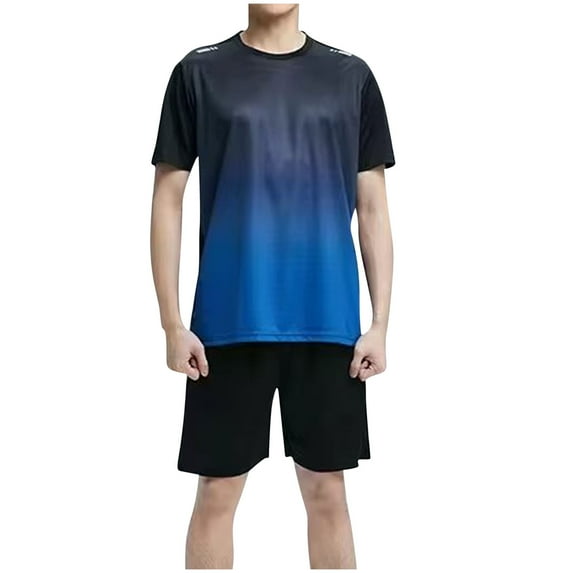 USNSM (M-5XL) Big and Tall Men's Quick Dry Lightweight Crew Neck Workout Short Sleeve Running Gym Athletic T-Shirts and Short Sets Blue XL