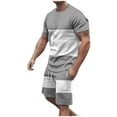 thumbnail image 1 of USNSM (M-5XL) Big and Tall Men's Round Neck Short Sleeve Patchwork Color Casual Athletic T-Shirt Top Shorts Set Gray S, 1 of 7