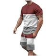 thumbnail image 1 of USNSM (M-5XL) Big and Tall Men's Round Neck Short Sleeve Patchwork Color Casual Athletic T-Shirt Top Shorts Set Red XXXL, 1 of 7