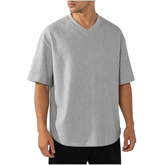 USNSM (M-5XL) Big and Tall Men's Shirts Short Sleeve Classic V Neck T-Shirt Casual Lightweight Summer Basic Tee Shirt Gray XL