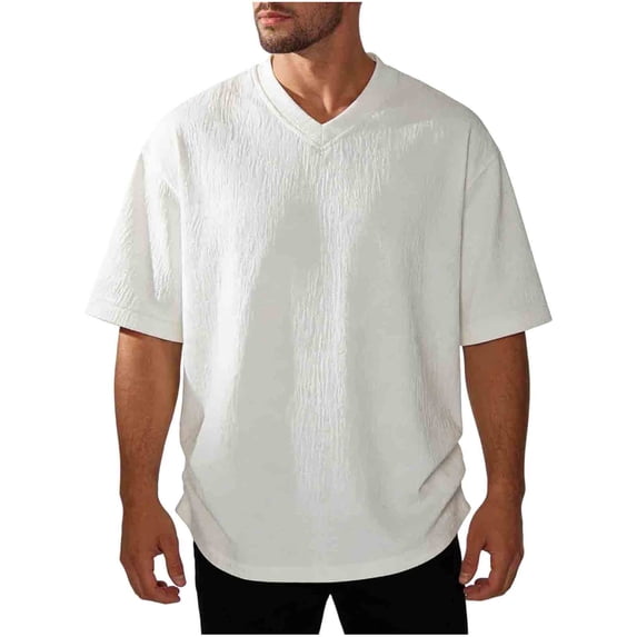 USNSM (M-5XL) Big and Tall Men's Shirts Short Sleeve Classic V Neck T-Shirt Casual Lightweight Summer Basic Tee Shirt White XXXXL