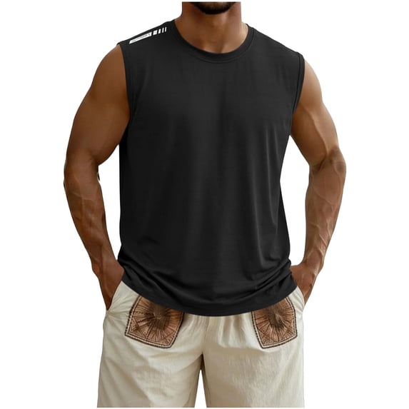 USNSM (M-5XL) Big and Tall Men's Sleeveless Shirt Quick Dry Workout Tank Top Gym Muscle T Shirts Sport Athletic Tanks Moisture Wicking Black L