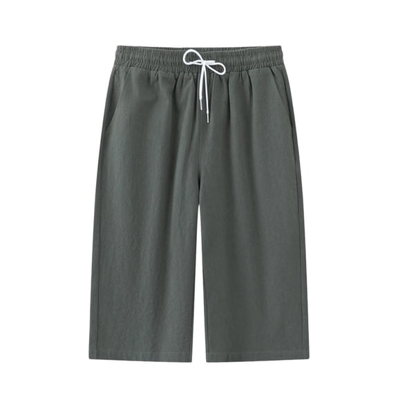 USNSM (M-5XL) Big and Tall Men's Solid Color Elastic Waist Knee Length Casual Cotton Bermuda Shorts with Drawstring Green L