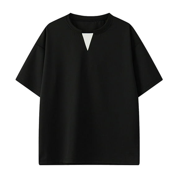 USNSM (M-5XL) Big and Tall Men's Solid Color Fashion Casual V-Neck Short Sleeve Loose Comfort Breathable T Shirt Top Black XL