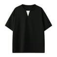 thumbnail image 1 of USNSM (M-5XL) Big and Tall Men's Solid Color Fashion Casual V-Neck Short Sleeve Loose Comfort Breathable T Shirt Top Black XXXXL, 1 of 6