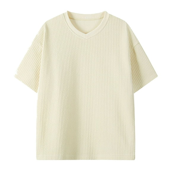 USNSM (M-5XL) Big and Tall Men's Solid Color Fashion Casual V-Neck Short Sleeve Loose Comfort Breathable T Shirt Top Yellow XL