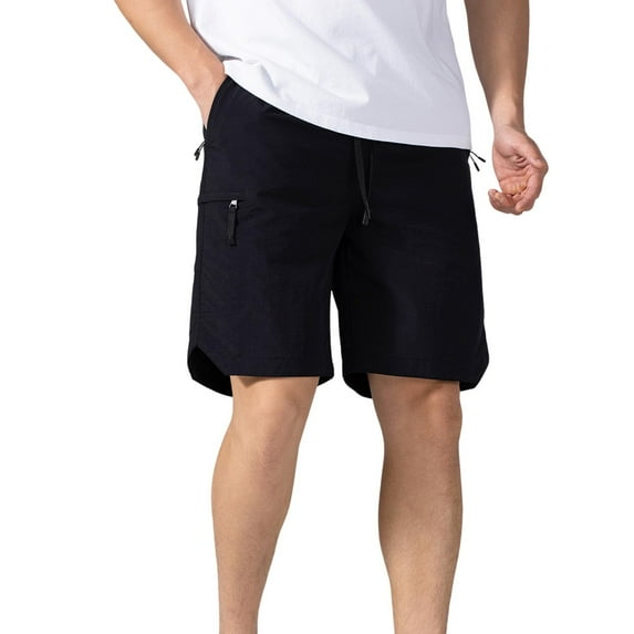 USNSM (M-5XL) Big and Tall Men's Solid Color Pocket Elastic Waist Straight Short Quick Dry Board Shorts Beach Shorts Black L