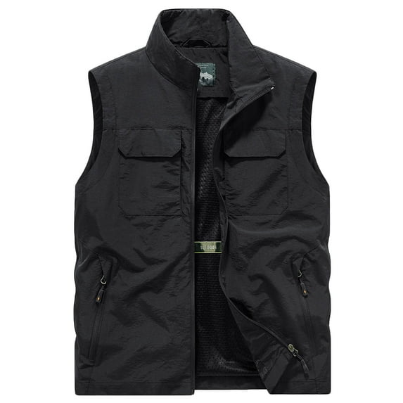 USNSM (M-5XL) Big and Tall Men's Solid Color Sleeveless Stand Collar Vest Jacket Workwear Quick Dry Vest Jacket Hoodless Casual Jacket Black XXXXXL