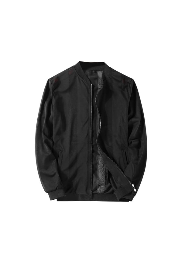 (M-5XL) Big and Tall Men's Summer Jacket Breathable Mesh Sun Protection Clothing Outdoor Pocket Long Sleeves Coat Black XXXXL
