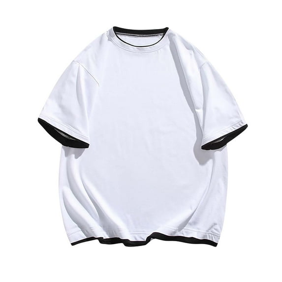 USNSM (M-5XL) Big and Tall Men's T-Shirts Classic Fit Solid Oversized Cotton Baggy Casual Short Sleeved Round Neck Shirts Tops Unisex White XL