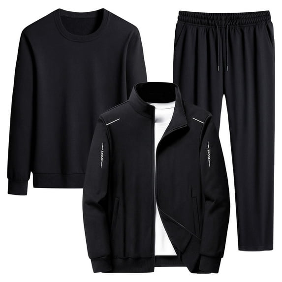 USNSM (M-5XL) Big and Tall Men's Tracksuits Set Long Sleeve Causal Full Zip Running Sports Sweatsuit For Men 2 Piece Outfits Black L
