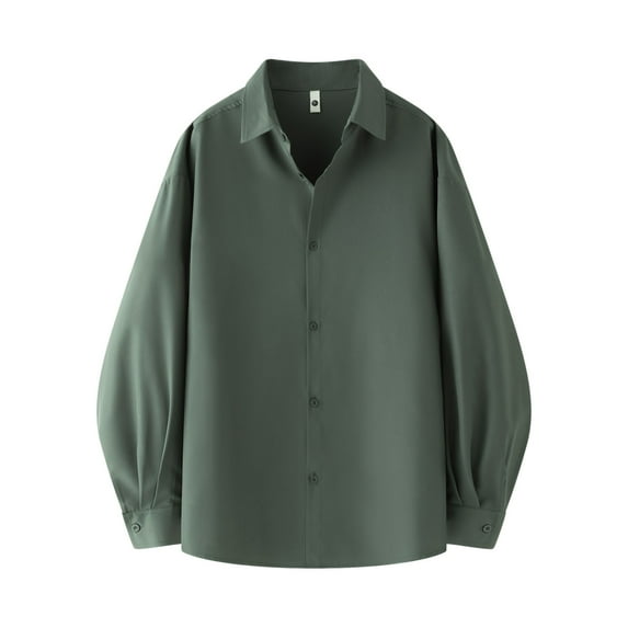 USNSM (M-5XL) Big and Tall Men's Vintage Draped Solid Long Sleeve Button Down Shirt Lightweight Loose Collared Dress Shirts Green XL