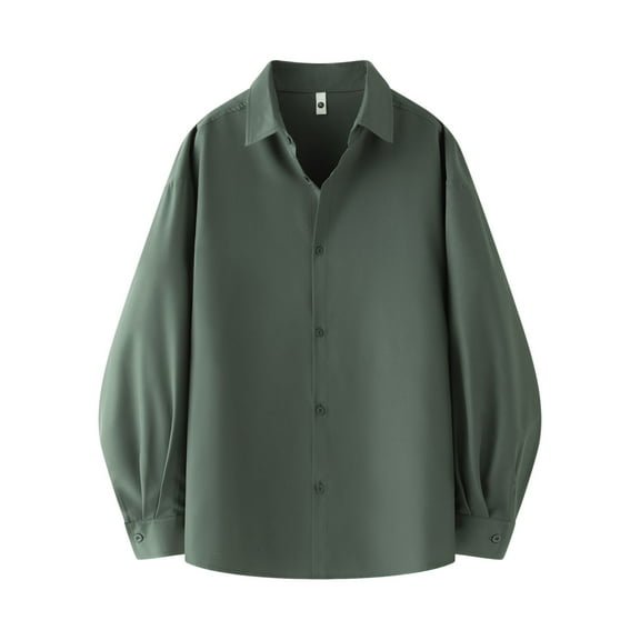 USNSM (M-5XL) Big and Tall Men's Vintage Draped Solid Long Sleeve Button Down Shirt Lightweight Loose Collared Dress Shirts Green XL