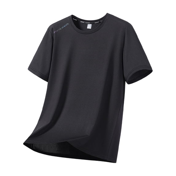 USNSM (M-5XL) Big and Tall Men's Workout Shirts Athletic Quick Dry Ice Silk Short Sleeve Shirts Moisture Wicking Running Breathable Top Black M