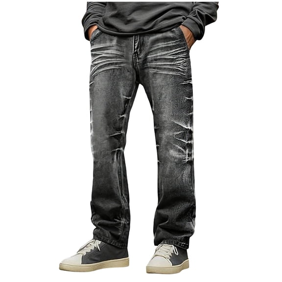 USNSM (M-5XL) Big and Tall Mens Baggy Jeans Loose Fit Wide Leg Jeans Streetwear Pants Y2K Denim Black Vintage Oversized Jean for Men Black XXXXXL