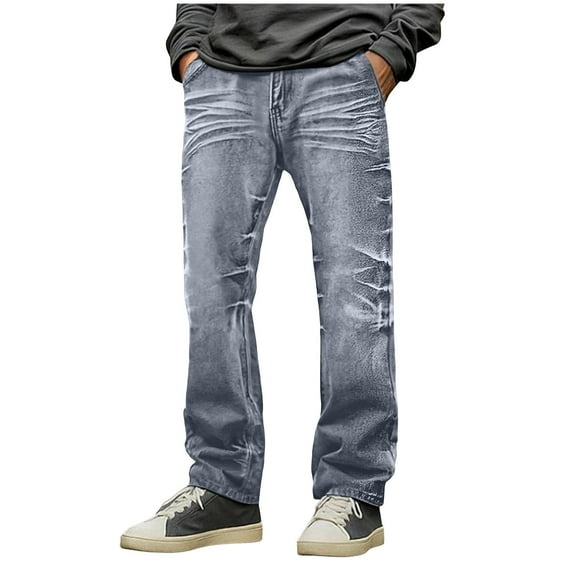 USNSM (M-5XL) Big and Tall Mens Baggy Jeans Loose Fit Wide Leg Jeans Streetwear Pants Y2K Denim Black Vintage Oversized Jean for Men Blue XXXL