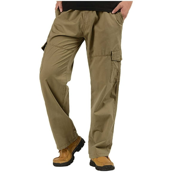 USNSM (M-5XL) Big and Tall Mens Cargo Pants Pocket Drawstring Zipper Pants Sport Jogger Long Trousers for Hiking Running Workout Beige XXL