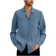 thumbnail image 1 of USNSM (M-5XL) Big and Tall Mens Dress Shirts Long Sleeve Linen Dress Shirts Casual Lapel Button Down Shirt with Pocket Blue XXXXXL, 1 of 6