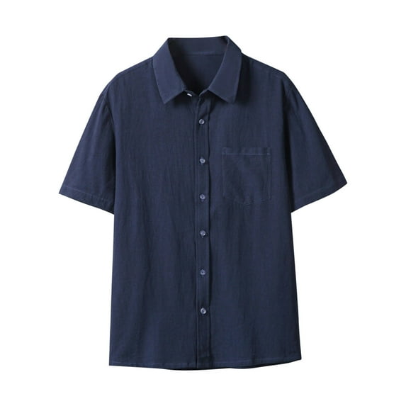 USNSM (M-5XL) Big and Tall Mens Linen Shirts Short Sleeve Button Down Shirts Cotton Summer Beach Vacation Shirts Blue XL