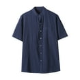 thumbnail image 1 of USNSM (M-5XL) Big and Tall Mens Linen Shirts Short Sleeve Button Down Shirts Cotton Summer Beach Vacation Shirts Blue XXXXL, 1 of 9