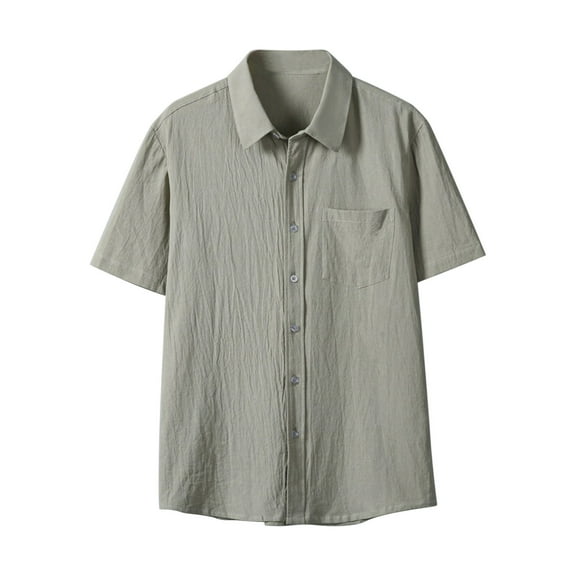 USNSM (M-5XL) Big and Tall Mens Linen Shirts Short Sleeve Button Down Shirts Cotton Summer Beach Vacation Shirts Green XXXL