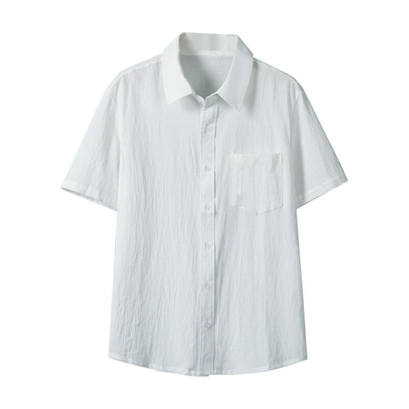 USNSM (M-5XL) Big and Tall Mens Linen Shirts Short Sleeve Button Down Shirts Cotton Summer Beach Vacation Shirts White XXXXXL