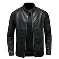 thumbnail image 1 of USNSM (M-5XL) Big and Tall Mens Stand Collar Slim Leather Jacket Motorcycle Causal Coat Long Sleeve Hoodless Leather Jackets Black XXL, 1 of 7