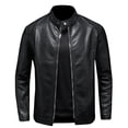 thumbnail image 1 of USNSM (M-5XL) Big and Tall Mens Stand Collar Slim Leather Jacket Motorcycle Causal Coat Long Sleeve Hoodless Leather Jackets Black XXXXXL, 1 of 7