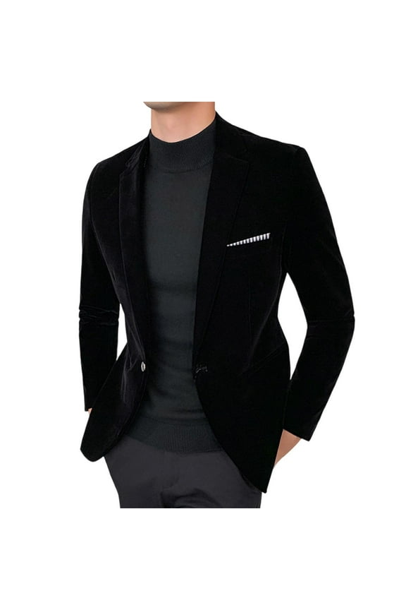(M-5XL) Big and Tall Slim Fit Velvet Mens Blazer Peak Lapel One Button Tuxedos Jacket Wedding Party Coat Black XXL