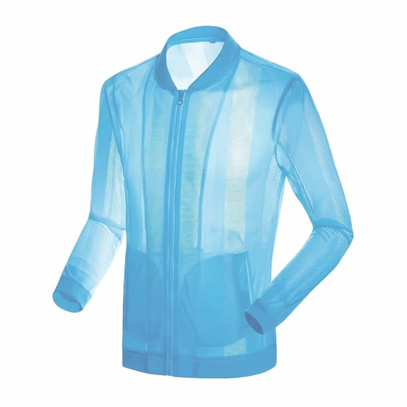 USNSM (M-5XL) Big and Tall Sun Protection Jacket for Men Zip Up Rash Guard Long Sleeve Hiking Cool Mesh Transparent Shirt Jackets Blue XL