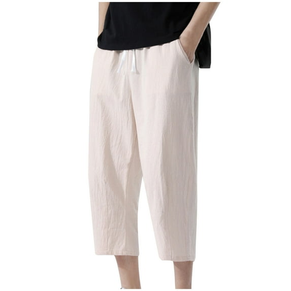 USNSM (M-5XL) Capris for Men Big and Tall Jogger Sweatpants Casual Fashion Summer Loose Comfy Lightweight Drawstring Beach Yoga Pants Khaki XXXXL