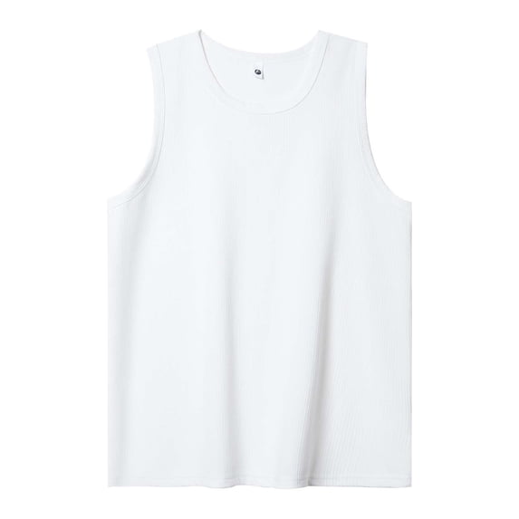 USNSM (M-5XL) Fashion Big and Tall Men's Casual Solid Color Fitness Sport Slim Round Neck Tank Top White XXL