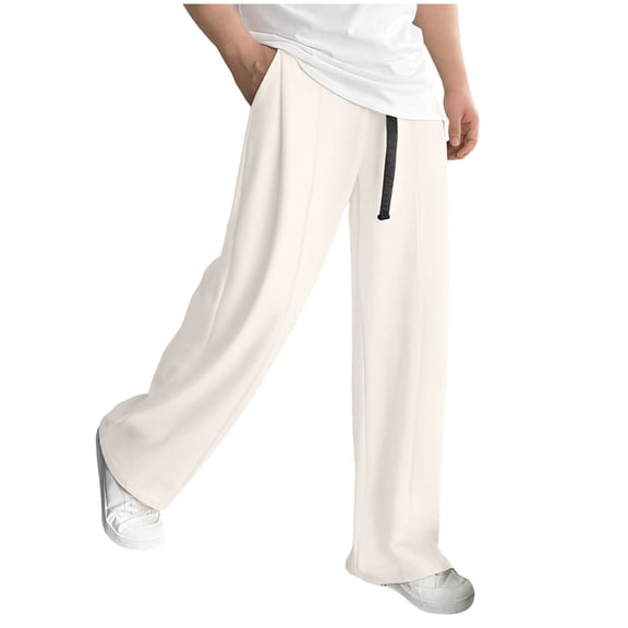 USNSM (M-5XL) Men's Big and Tall Drawstring Waist Pants Solid Color Pleated Straight Leg Loose Casual Pants with Pockets Beige XL
