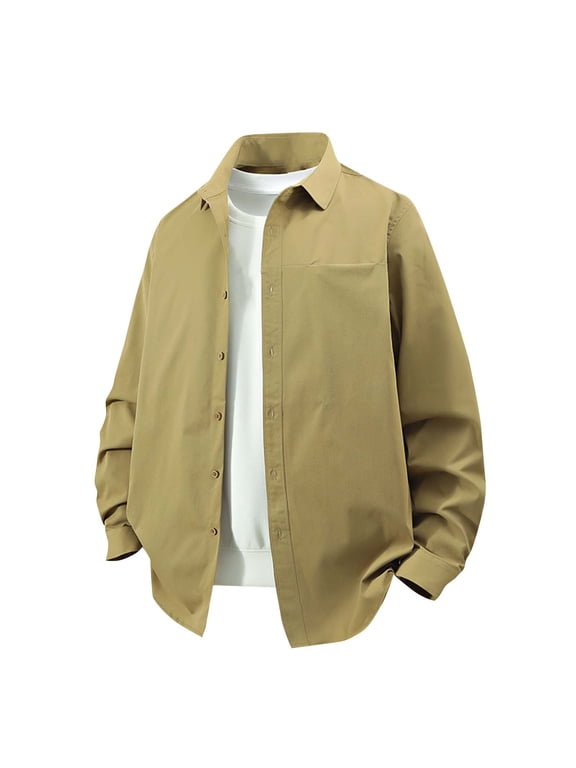 (M-5XL) Men's Big and Tall Dress Shirts Stretch Stain Shield Long Sleeve Solid Formal Shirt Business Casual Button Down Shirts Brown M