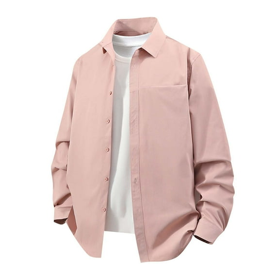 USNSM (M-5XL) Men's Big and Tall Dress Shirts Stretch Stain Shield Long Sleeve Solid Formal Shirt Business Casual Button Down Shirts Pink XXXXL