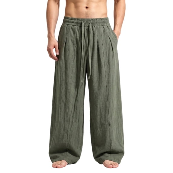 USNSM (M-5XL) Men's Big and Tall Linen Pants Summer Beach Pants Casual Loose Fit with Waist Drawstring Lightweight Vacation Clothing Green M
