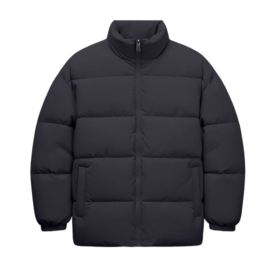 USNSM (M-5XL) Men's Big and Tall Puffer Jacket Full Zip Stand Collar Cuffs Loose Fit Thickened Warm Winter Fall Coat Black XXL