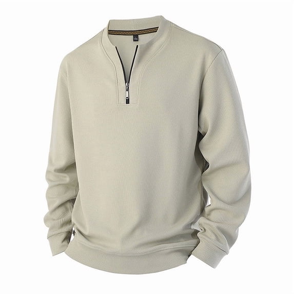 USNSM (M-5XL) Men's Big and Tall Quarter Zip Up Sweaters Lightweight Solid Color Long Sleeved Round Neck Pullover Casual Shirts Beige XL
