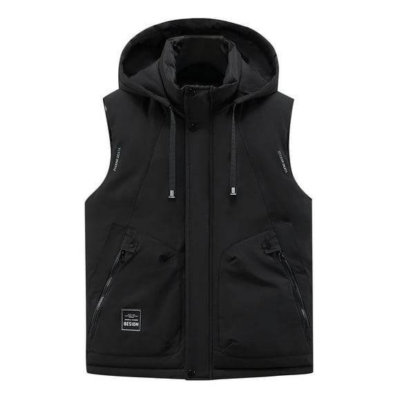 USNSM (M-5XL) Men's Big and Tall Winter Puffer Vest Hooded Quilted Padded Sleeveless Vest Casual Warm Pockets Zip Up Jacket Outerwear Black XXXXL