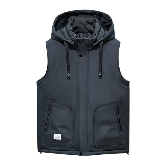 USNSM (M-5XL) Men's Big and Tall Winter Puffer Vest Hooded Quilted Padded Sleeveless Vest Casual Warm Pockets Zip Up Jacket Outerwear Gray XXXXXL
