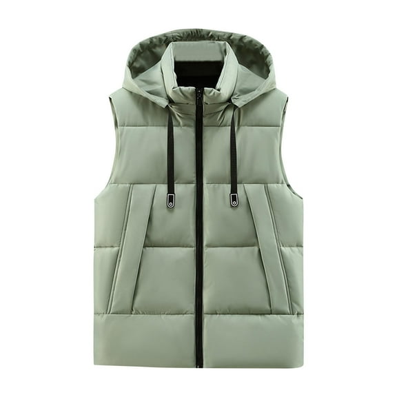 USNSM (M-5XL) Men's Big and Tall Winter Puffer Vest Hooded Quilted Padded Sleeveless Vest Casual Warm Pockets Zip Up Jacket Outerwear Green XXXXL