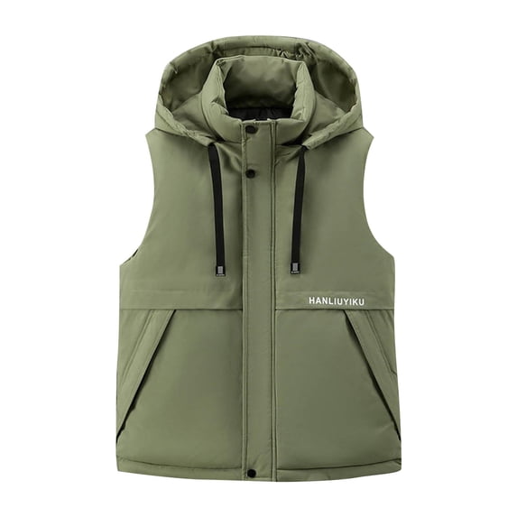 USNSM (M-5XL) Men's Big and Tall Winter Puffer Vest Hooded Quilted Padded Sleeveless Vest Casual Warm Pockets Zip Up Jacket Outerwear Green XXXXXL