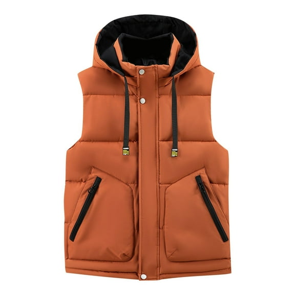USNSM (M-5XL) Men's Big and Tall Winter Puffer Vest Hooded Quilted Padded Sleeveless Vest Casual Warm Pockets Zip Up Jacket Outerwear Orange XXXXXL