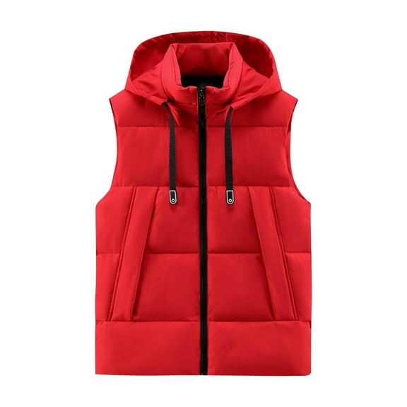 USNSM (M-5XL) Men's Big and Tall Winter Puffer Vest Hooded Quilted Padded Sleeveless Vest Casual Warm Pockets Zip Up Jacket Outerwear Red XXXXXL