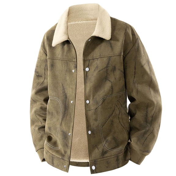 USNSM (M-5XL)Men's Fleece Corduroy Jackets Sherpa Lined Snap Button Up Long Sleeve Coats Winter Warm Thick Lapel Collar Casual Outwears Brown L