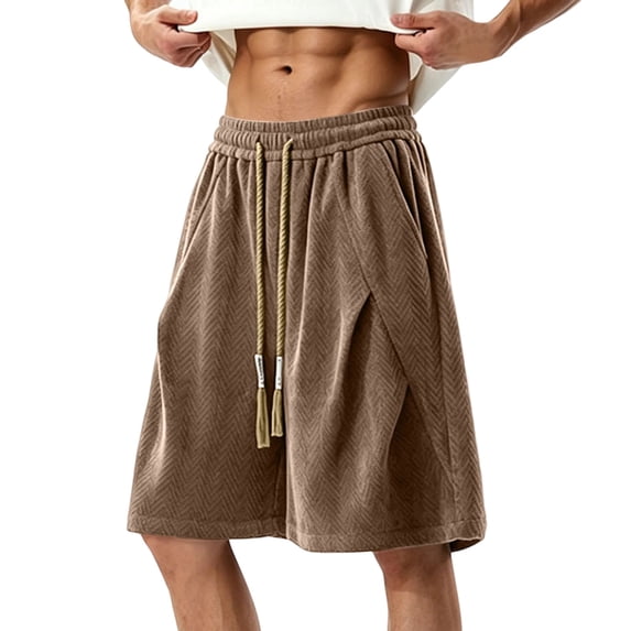 USNSM (M-5XL) Men's Plus Size Bermuda Shorts Wide Leg Drawstring Casual Baggy Summer Knee Length Oversized Shorts with Pockets Brown M